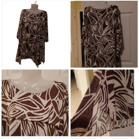 🌹White and brown top with Uneven hem🎉 - Picture 1 of 13
